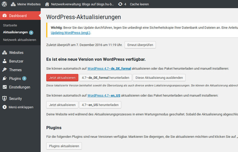 WordPress Aktualisierung Seite