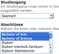 Auswahl der Studiengänge