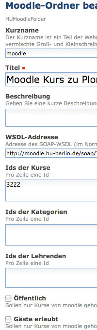 Bearbeitungsoberfläche für einen Moodle-Ordner