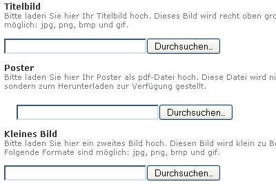 Bilderfelder der Bearbeitungsseite